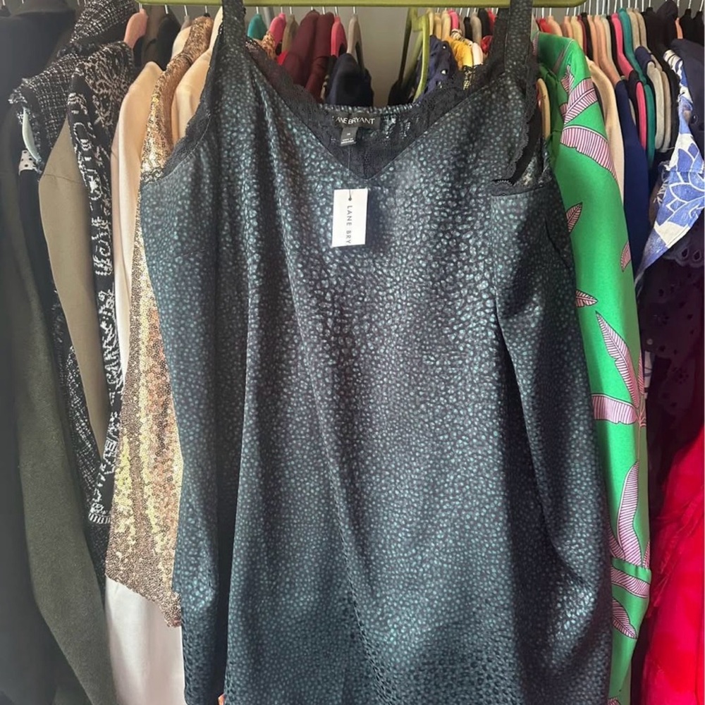 Lane Bryant Black and Teal Patterned Top